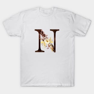 Floral Monogram N Lovely Autumn Foliage T-Shirt